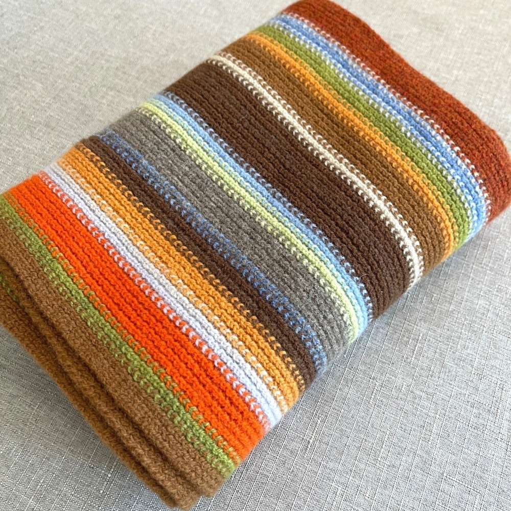 William Brunton Hand Knits Striped Fringe Lambswool Scarf Scotland Multicolored - Picture 13 of 15